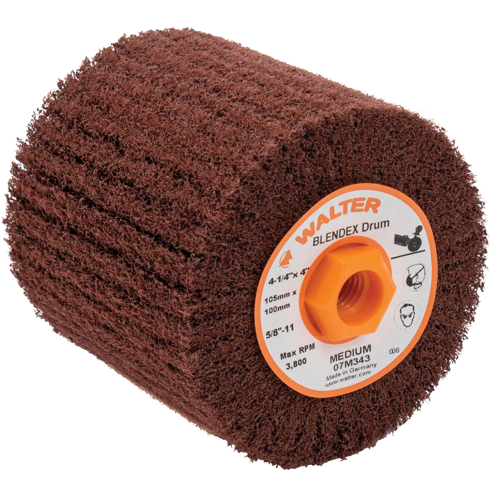 Tambour de conditionnement de surface BlendexMC, 4-1/4" dia. x 4" la, 5/8"-11 Arbre, Grain Moyen