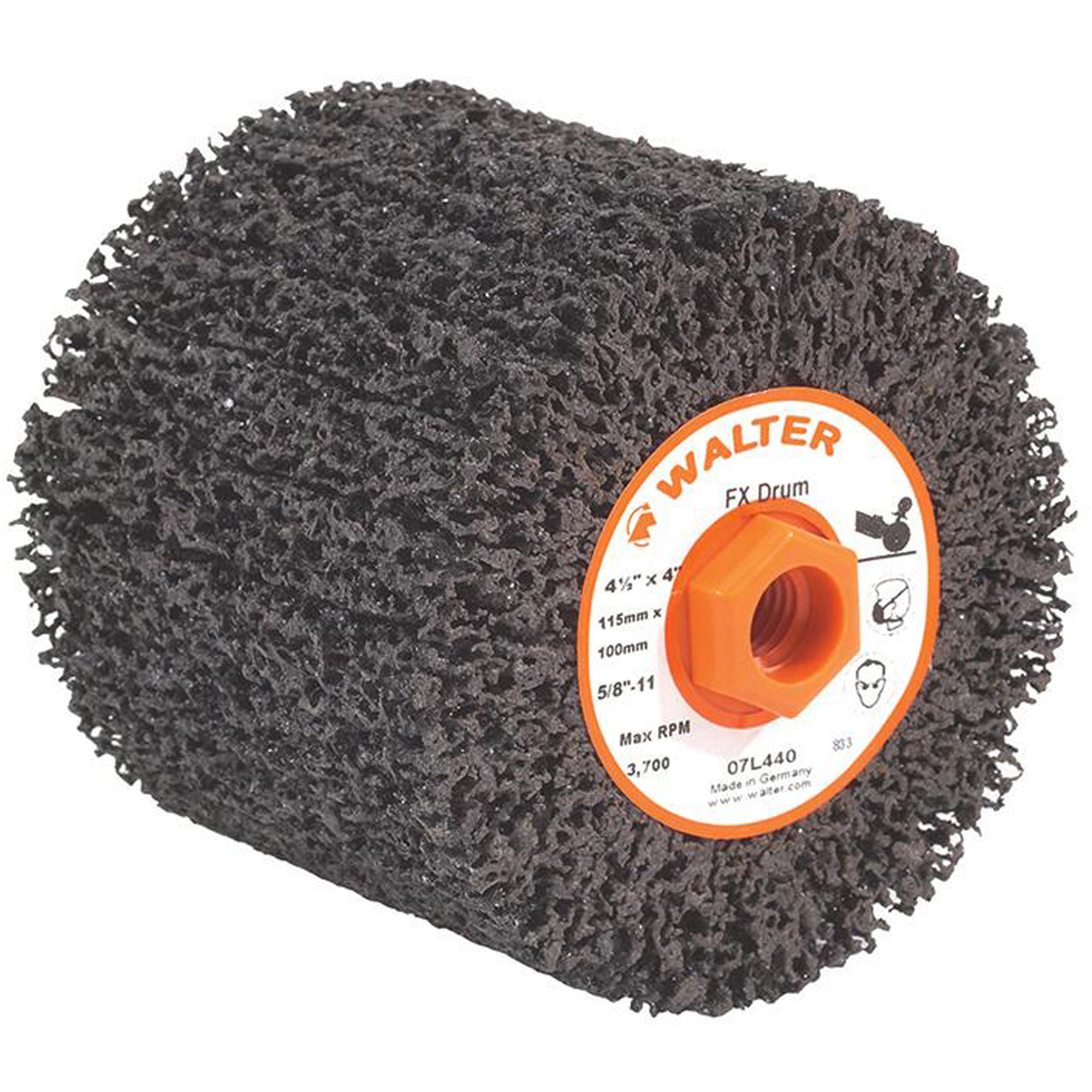 Tambour de finition FXMC, 4-1/4" dia. x 4" la, 5/8"-11 Arbre, Grain Corsé