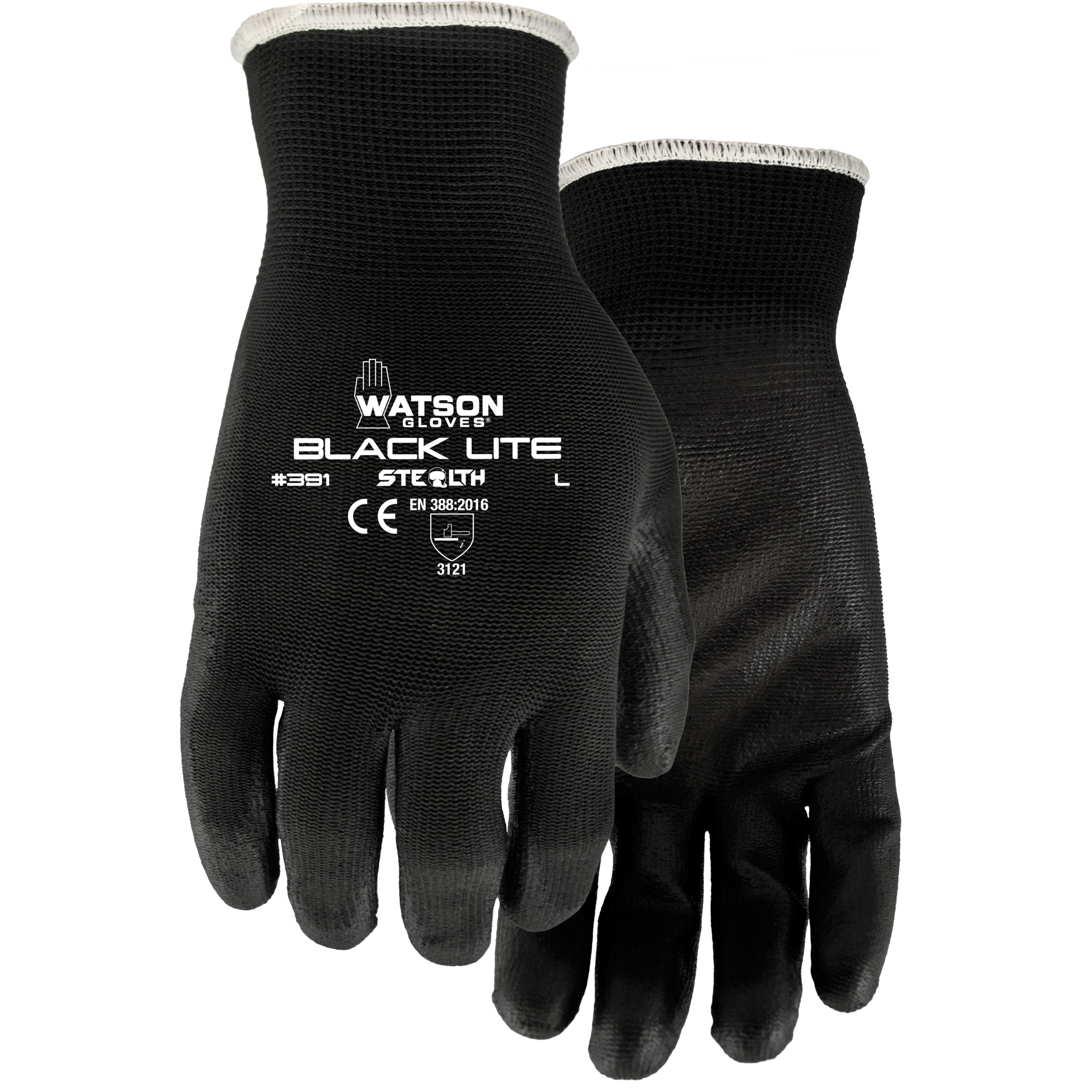 Gants 391 Stealth Black Lite, T-Grand, Rêvetement Polyuréthane, Enveloppe en Polyester