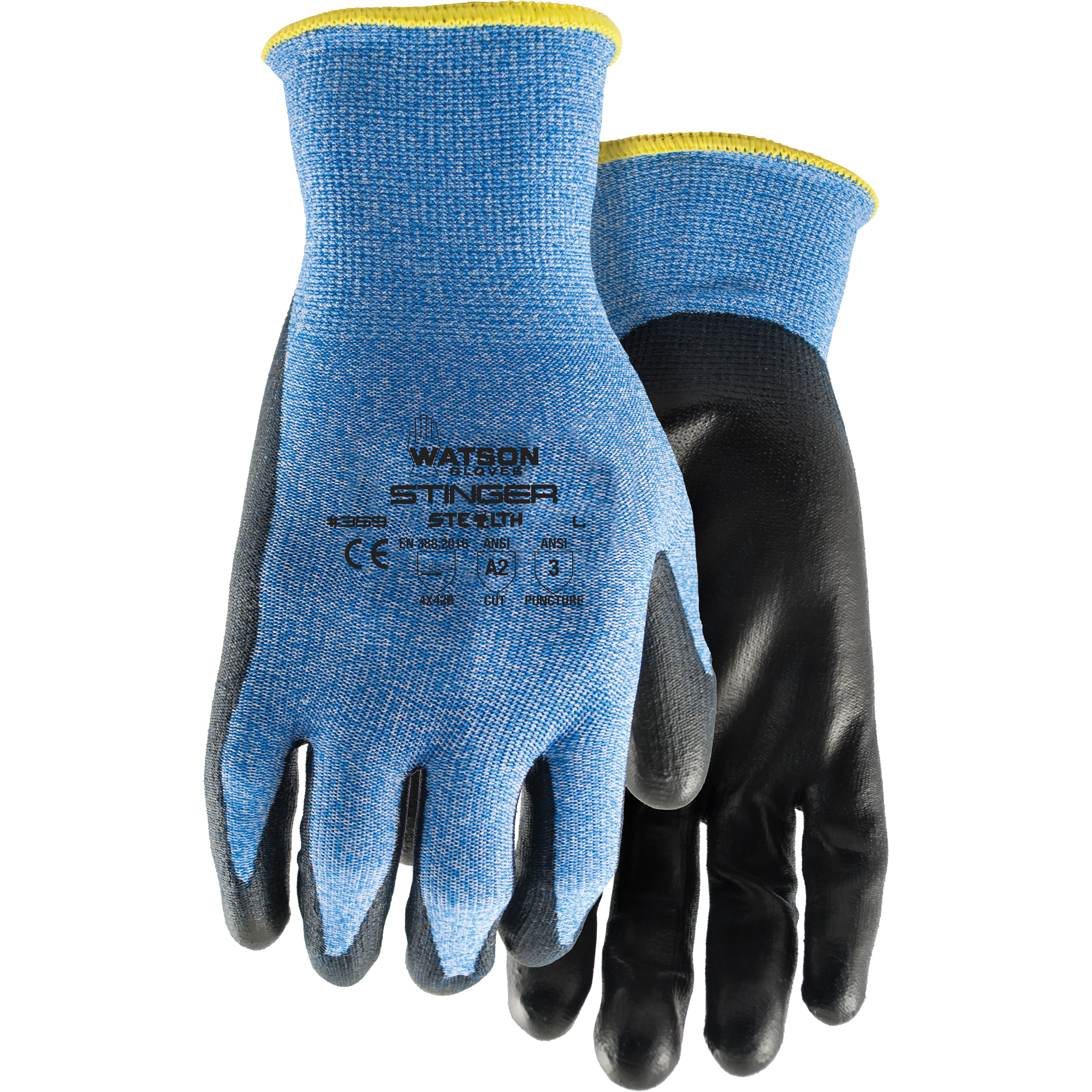 Gants anticoupures 359 Stealth Stinger, Taille 2T-Grand, Calibre 15, Revêtement Polyuréthane, Enveloppe en Fibre de verre/Nylon/Spandex, ASTM ANSI niveau A2/EN 388 niveau B