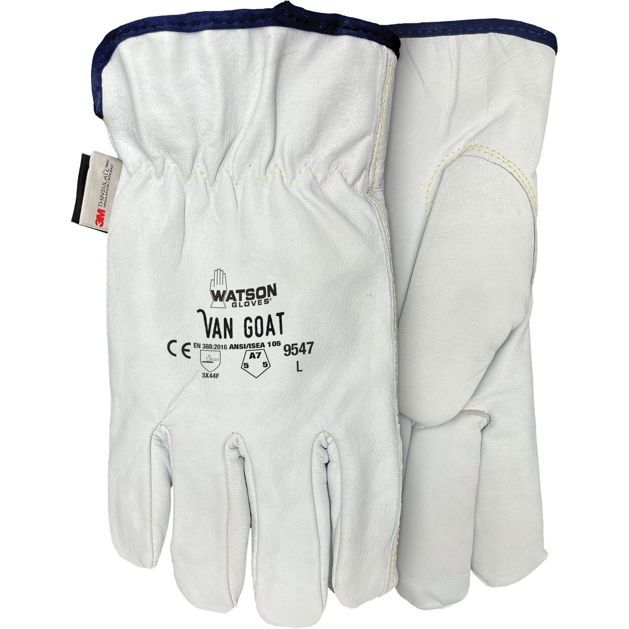 Gants de protection contre la coupe Van Goat 9547, Grand, Paume en Cuir fleur de chèvre, Para-aramide/Polyester/Acier/ThinsulateMC