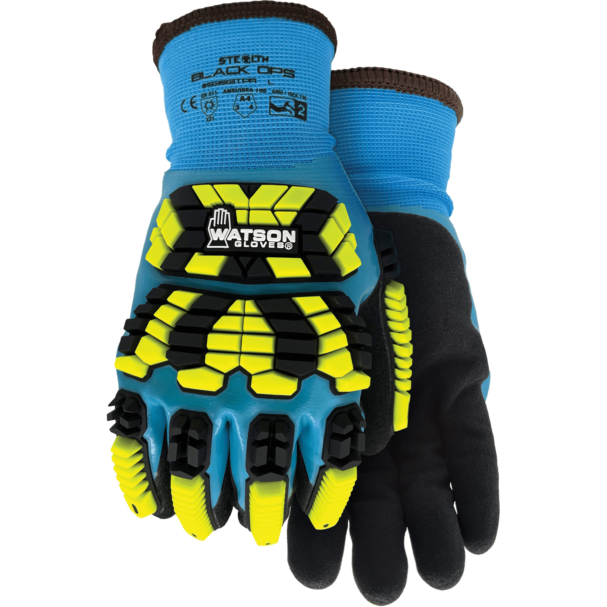 Gants d'hiver antichocs 9393TPR Stealth Black Ops, T-Grand, Paume en Mousse de latex, Poignet Poignet en tricot