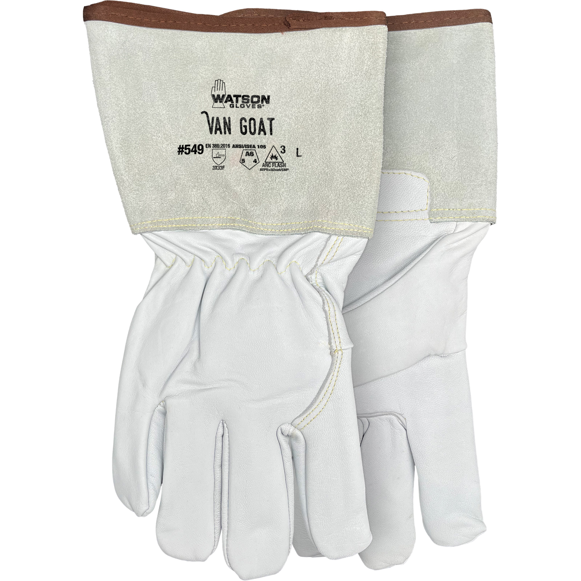 Gants résistant à la coupe et à l'arc électrique Van Goat 549, Taille 2T-Grand, Enveloppe en CutshieldMC/Para-aramide/Polyester/Acier inoxydable/Chèvre, ASTM ANSI niveau A6/EN 388 niveau F