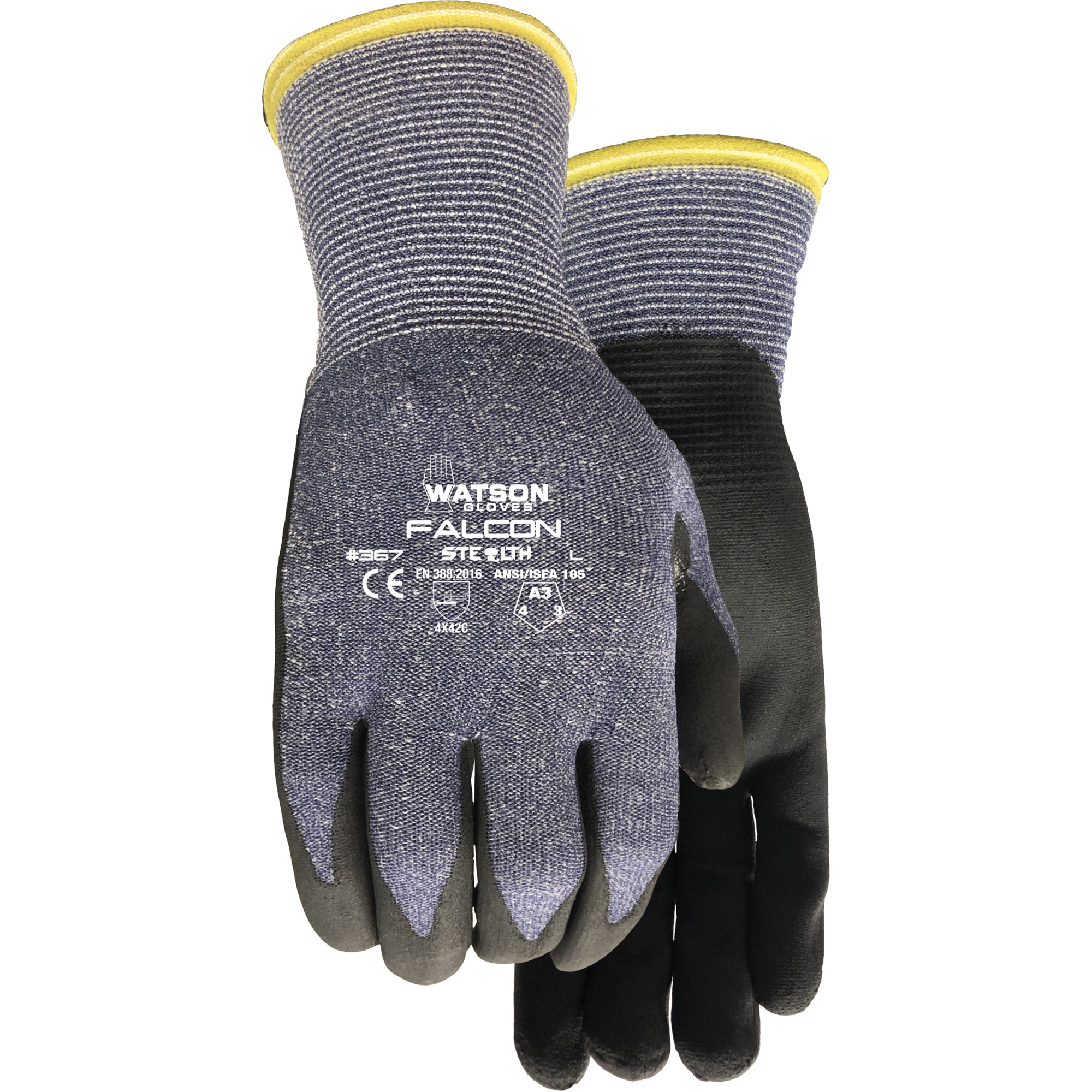 Gants résistant à la coupe Stealth Falcon 367, Taille 2T-Grand, Calibre 15, Revêtement Mousse de nitrile, Enveloppe en Fibre de verre/PEHP/Nylon/Spandex, ASTM ANSI niveau A3/EN 388 niveau C