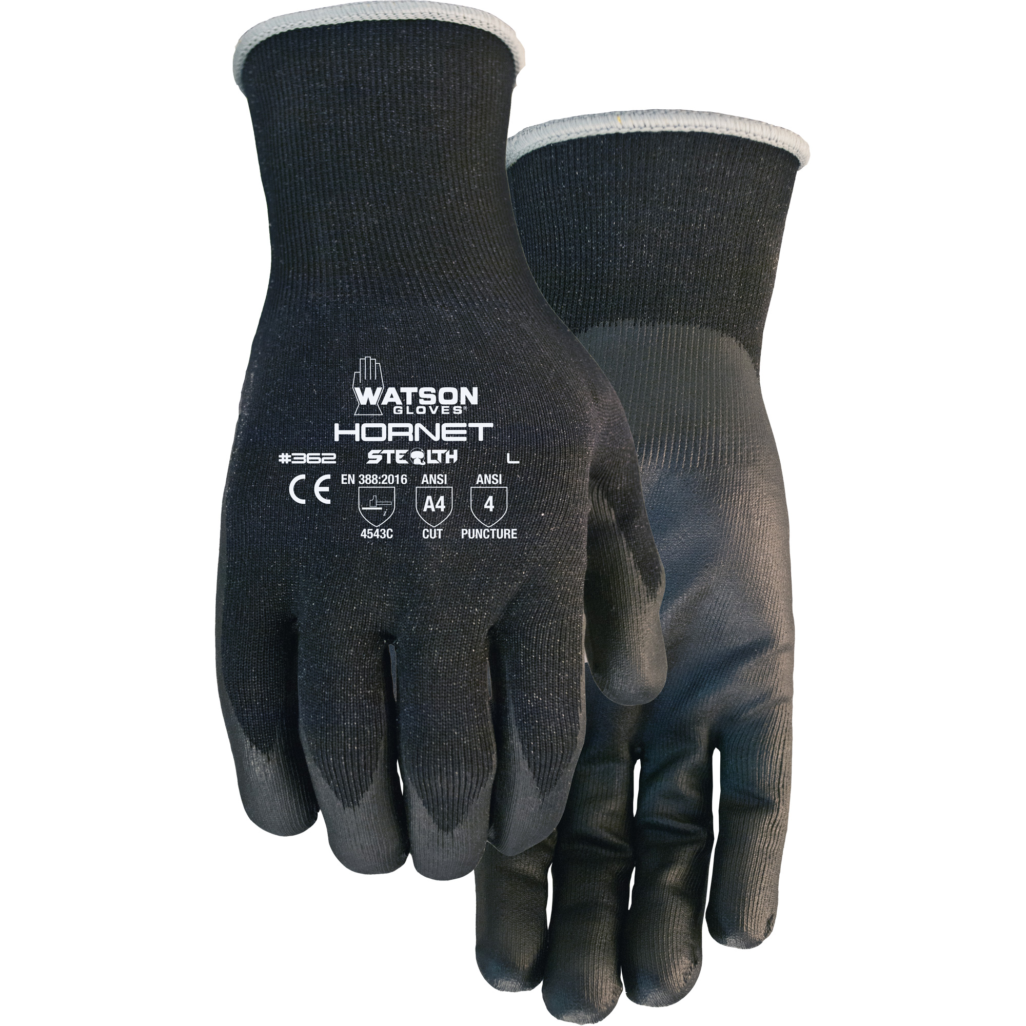 Gants résistants aux coupures Stealth Hornet, Taille Grand, Calibre 18, Revêtement Mousse de nitrile, Enveloppe en Fibre de verre/PEHP/Nylon/Spandex, ASTM ANSI niveau A4/EN 388 niveau 5
