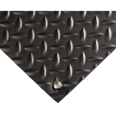 Tapis conducteur d'électricité no 785, 3' la x 10' lo x 5/32" ép, PVC, Losange, Noir