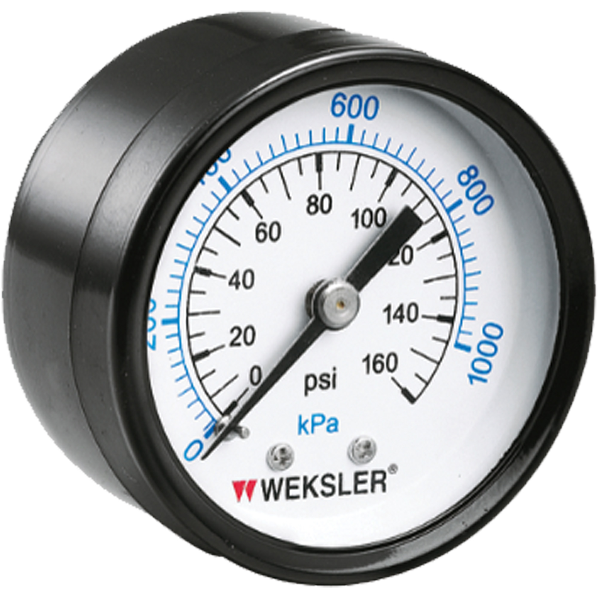 Manomètre sec, 1-1/2", 0 - 160 psi, Fixation arrière, Analogique