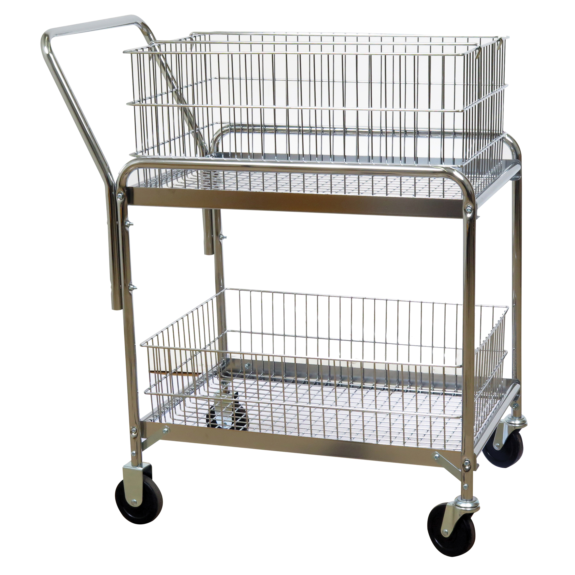 Chariot de bureau en treillis métallique pour le courrier, 200 lb Capacité, Chrome, 20" p x 33" la x 37-1/2" h, Chromé