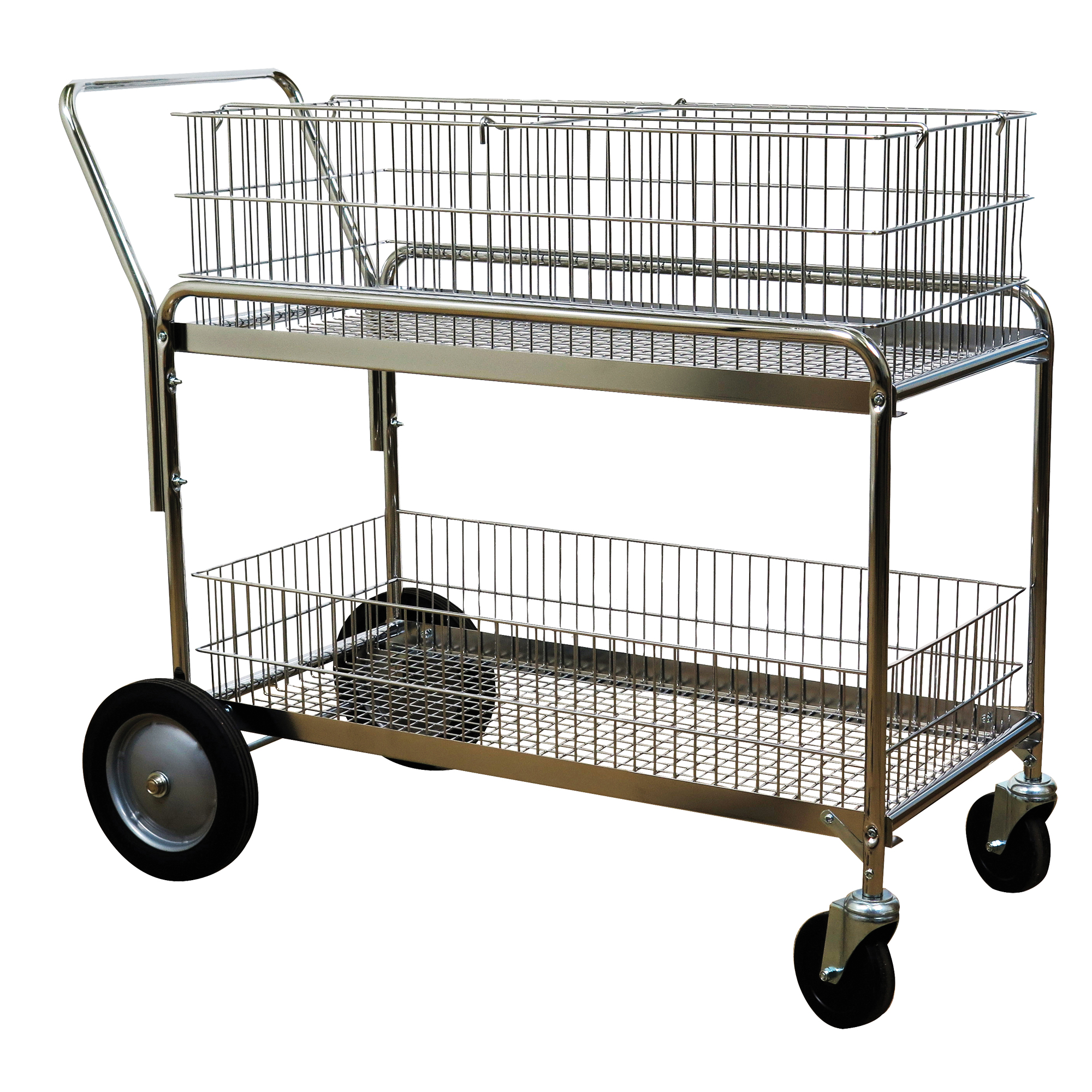 Chariot de bureau en treillis métallique pour le courrier, 250 lb Capacité, Chrome, 23-3/4" p x 43" la x 38-1/2" h, Chromé