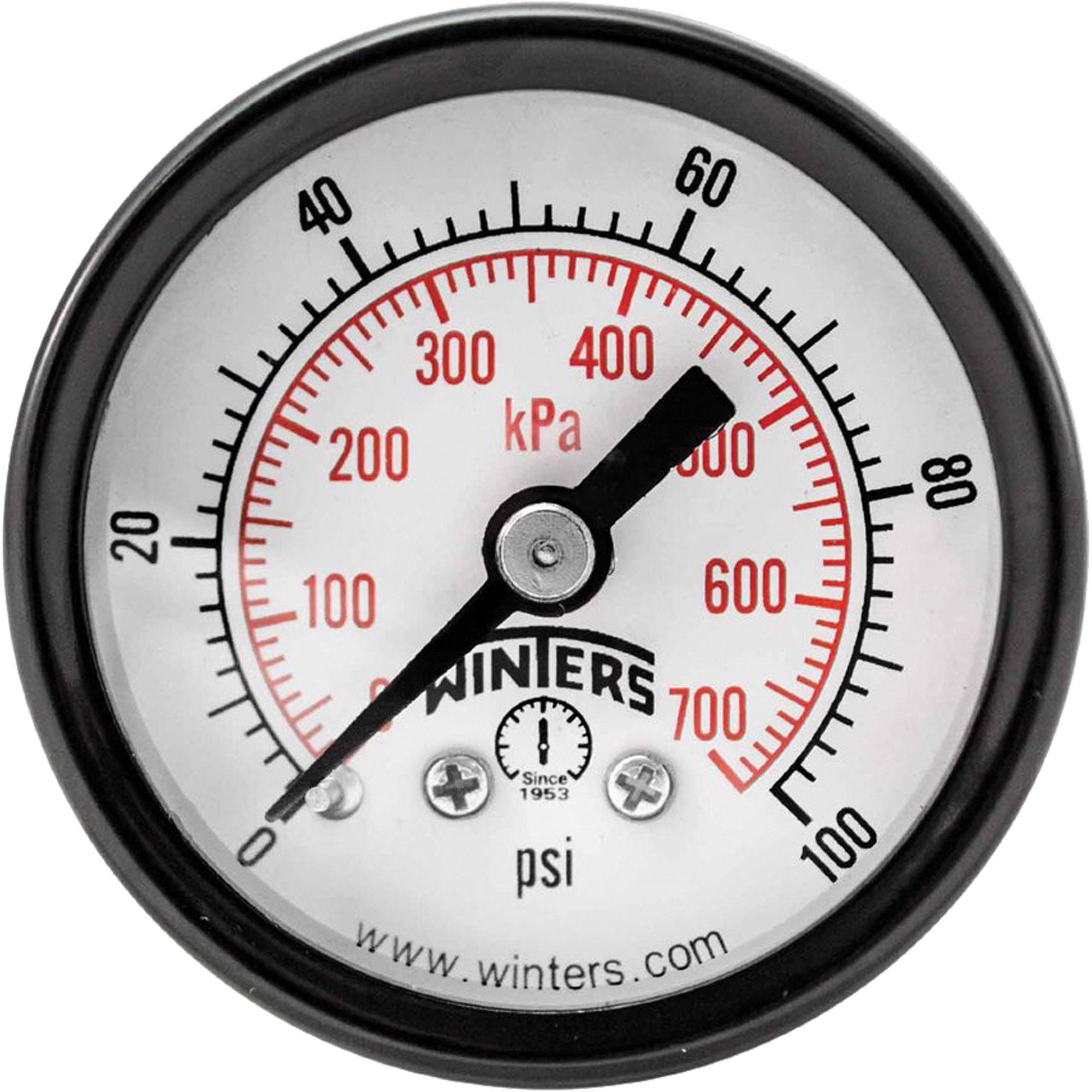 Manomètre économique, 1-1/2", 0 - 100 psi, Fixation arrière, Analogique