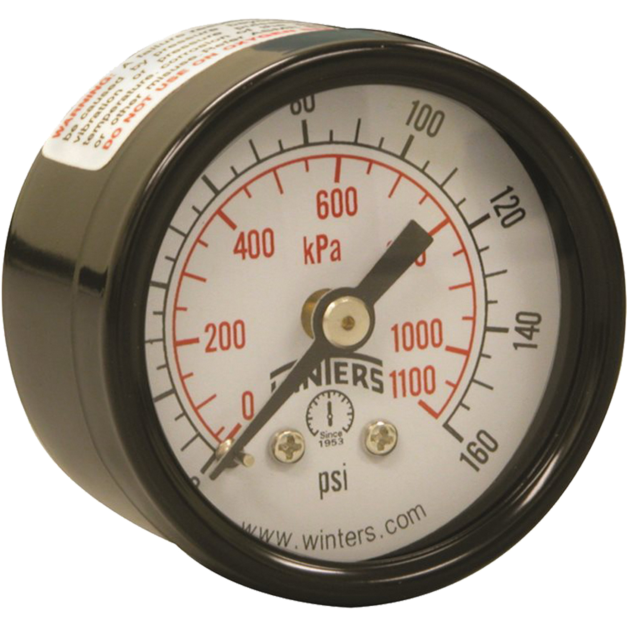 Manomètre économique, 1-1/2", 0 - 160 psi, Fixation arrière, Analogique