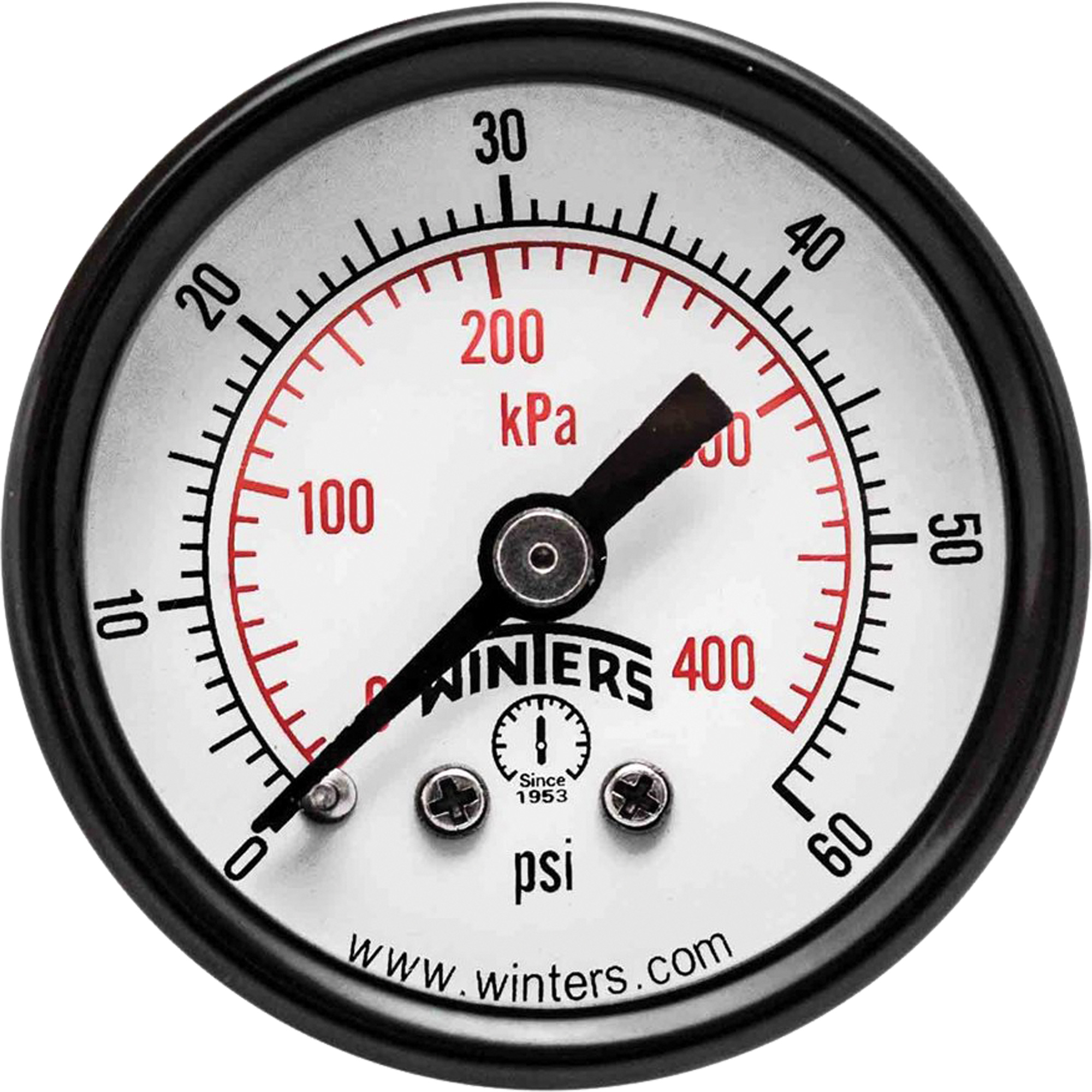 Manomètre économique, 1-1/2", 0 - 60 psi, Fixation arrière, Analogique