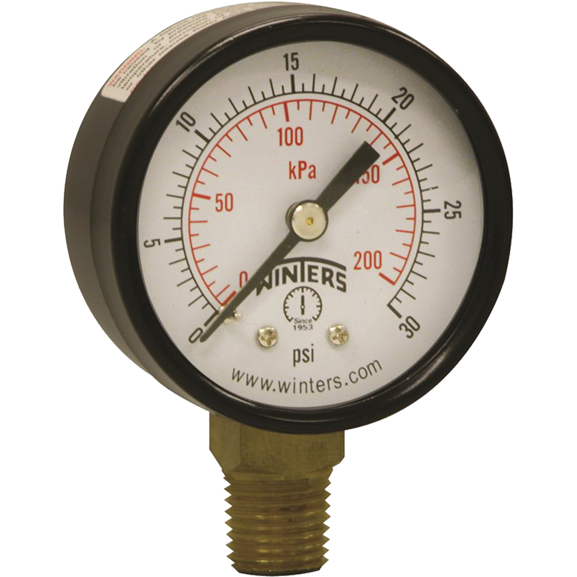 Manomètre économique, 2", 0 - 30 psi, Fixation inférieure, Analogique
