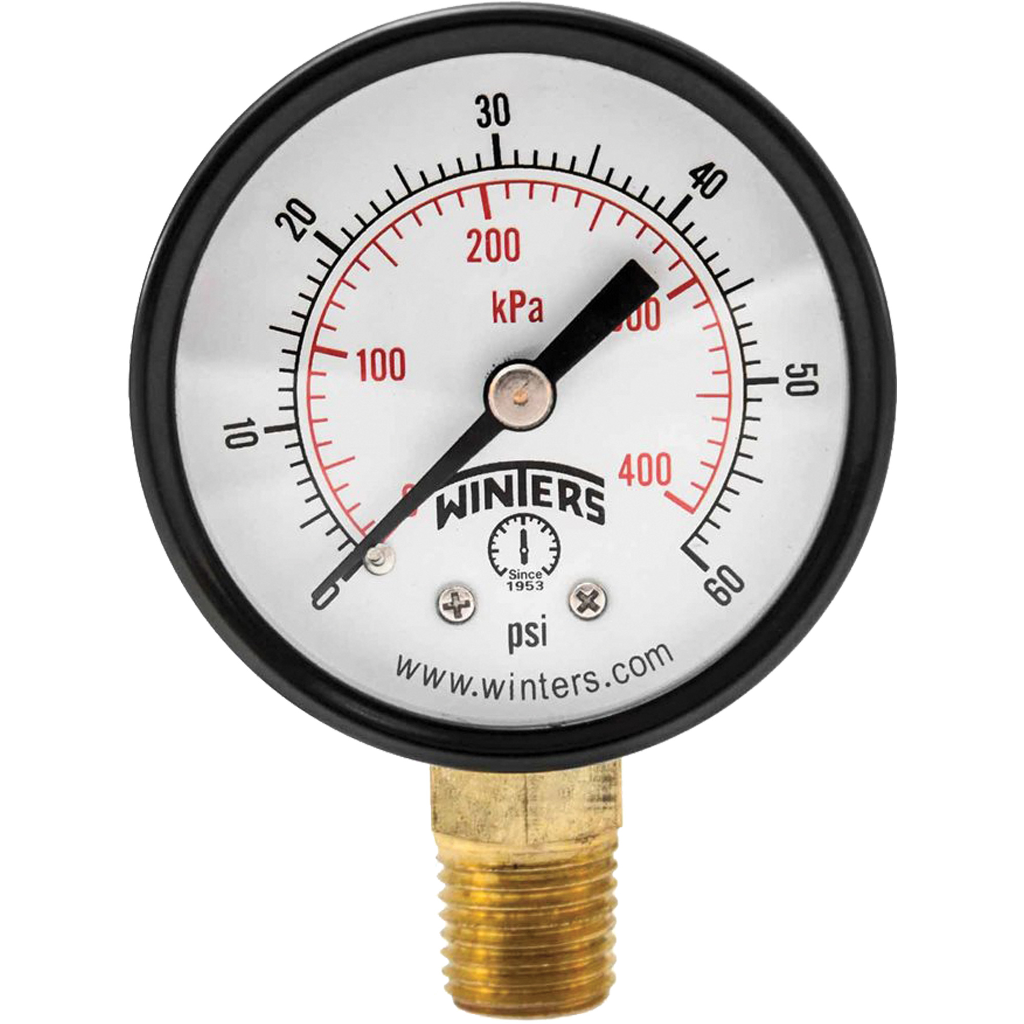 Manomètre économique, 2", 0 - 60 psi, Fixation inférieure, Analogique