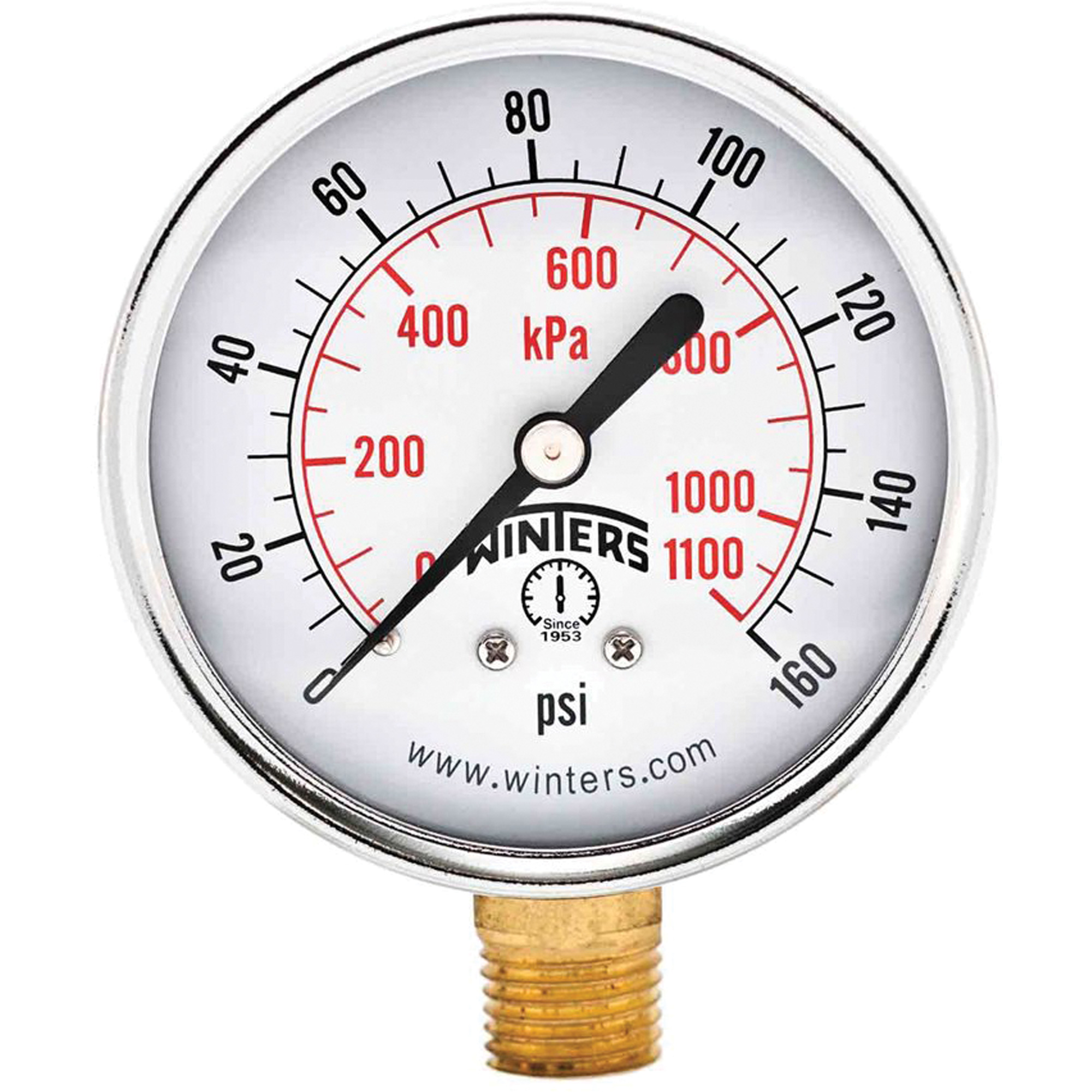 Manomètre économique, 2-1/2", 0 - 160 psi, Fixation inférieure, Analogique