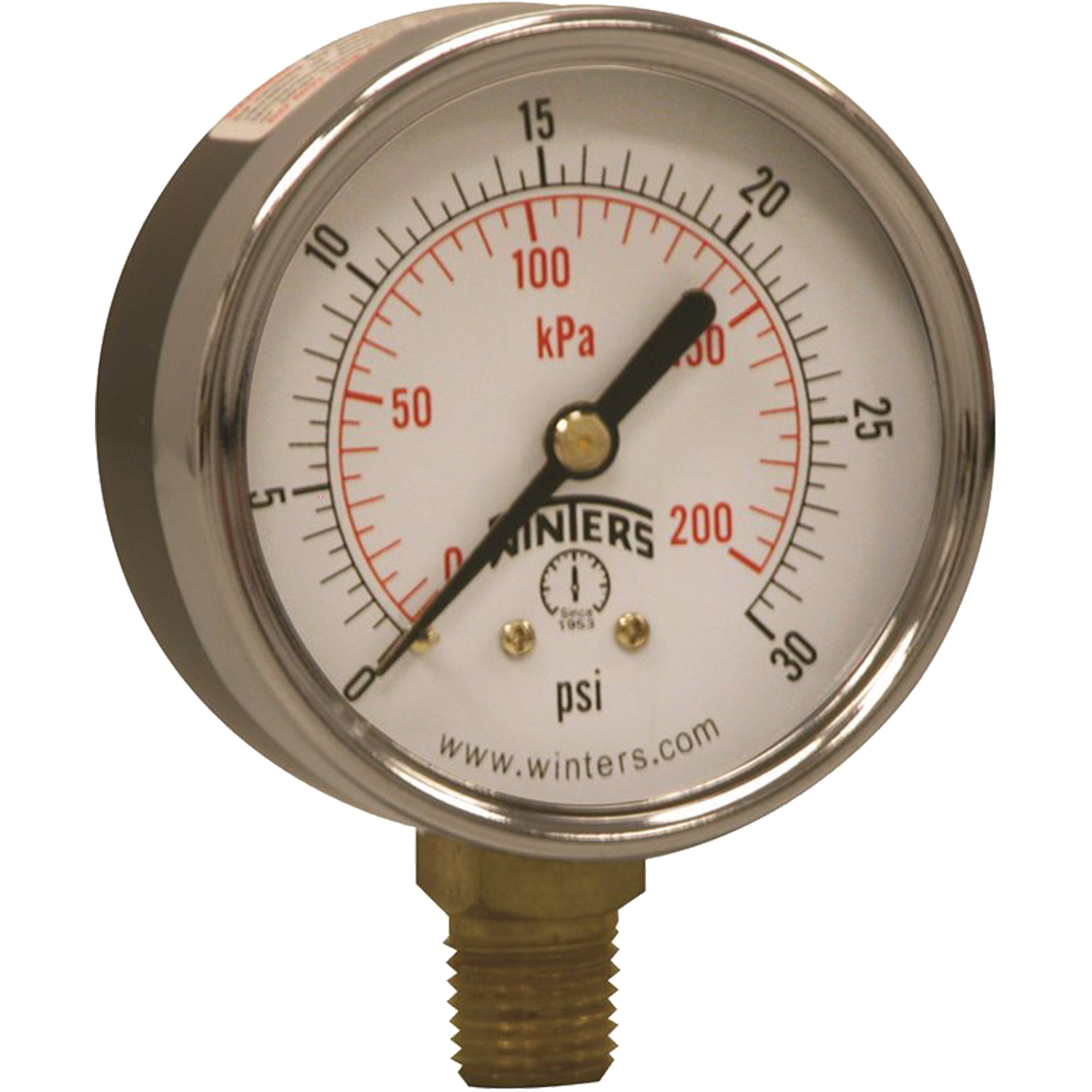 Manomètre économique, 2-1/2", 0 - 30 psi, Fixation inférieure, Analogique