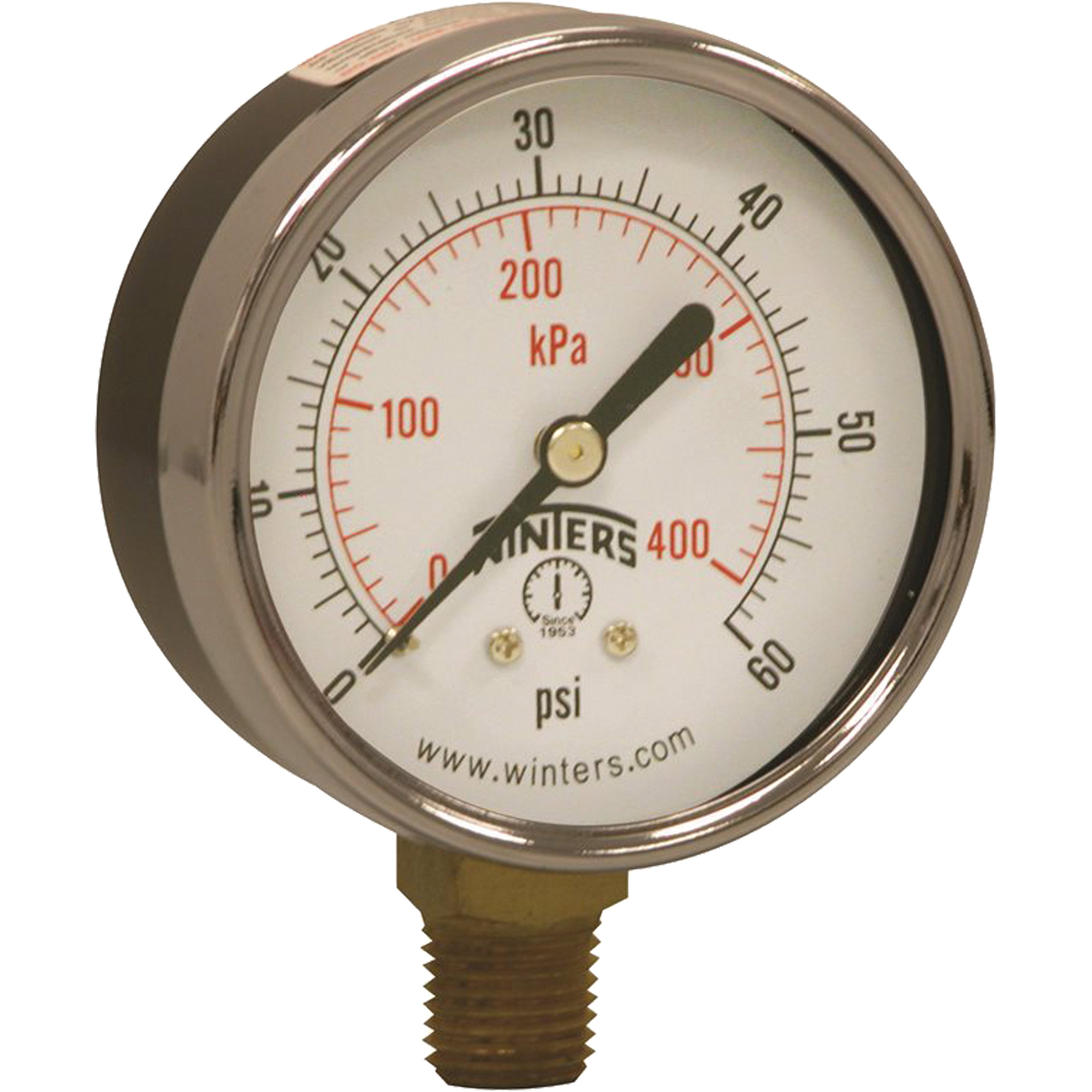 Manomètre économique, 2-1/2", 0 - 60 psi, Fixation inférieure, Analogique