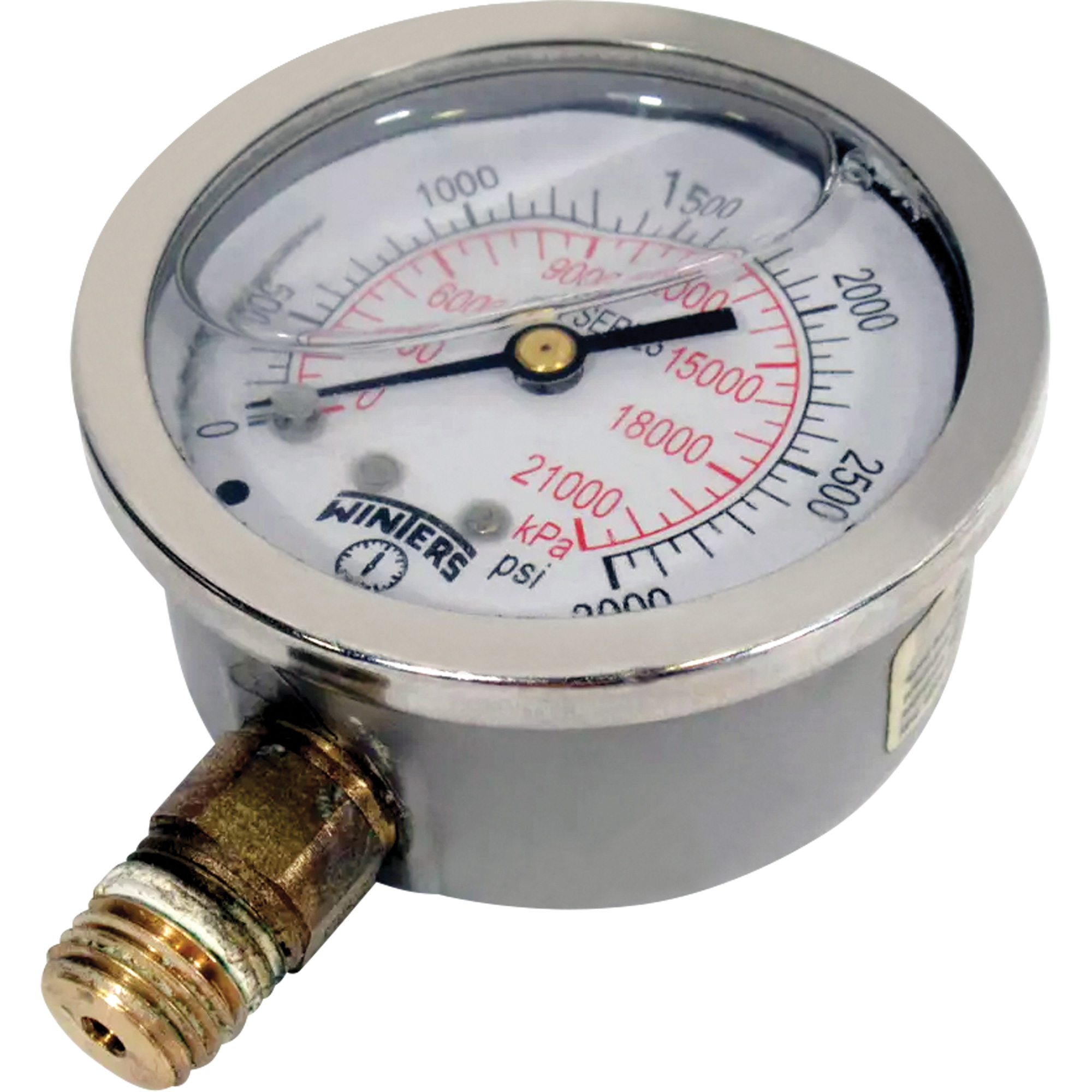 Manomètre en acier inoxydable, 2-1/2", 0 - 3000 psi, Fixation inférieure, Analogique rempli de liquide