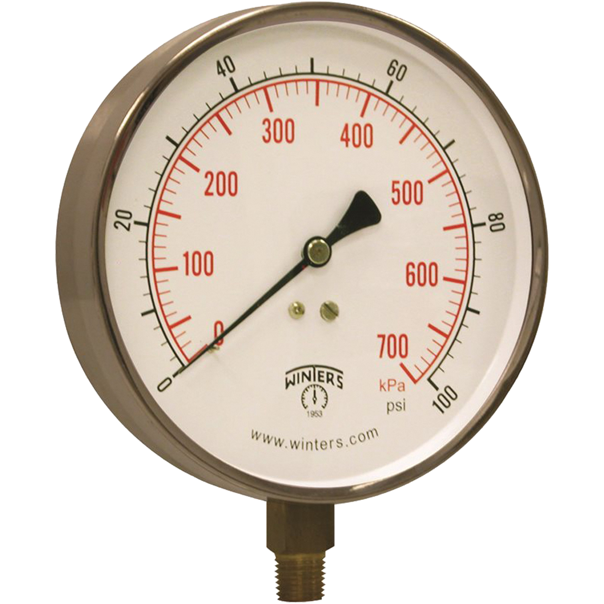Manomètre pour entrepreneur, 4-1/2", 0 - 100 psi, Fixation inférieure, Analogique