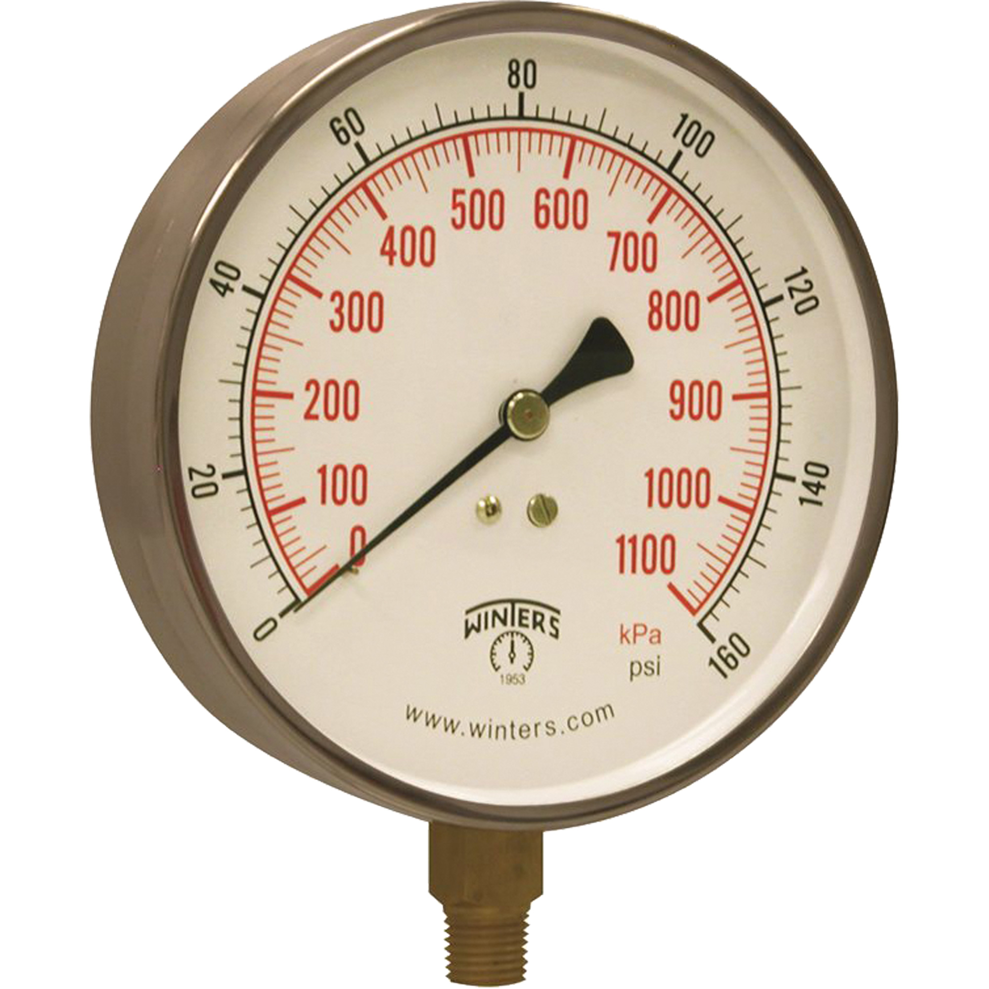 Manomètre pour entrepreneur, 4-1/2", 0 - 160 psi, Fixation inférieure, Analogique