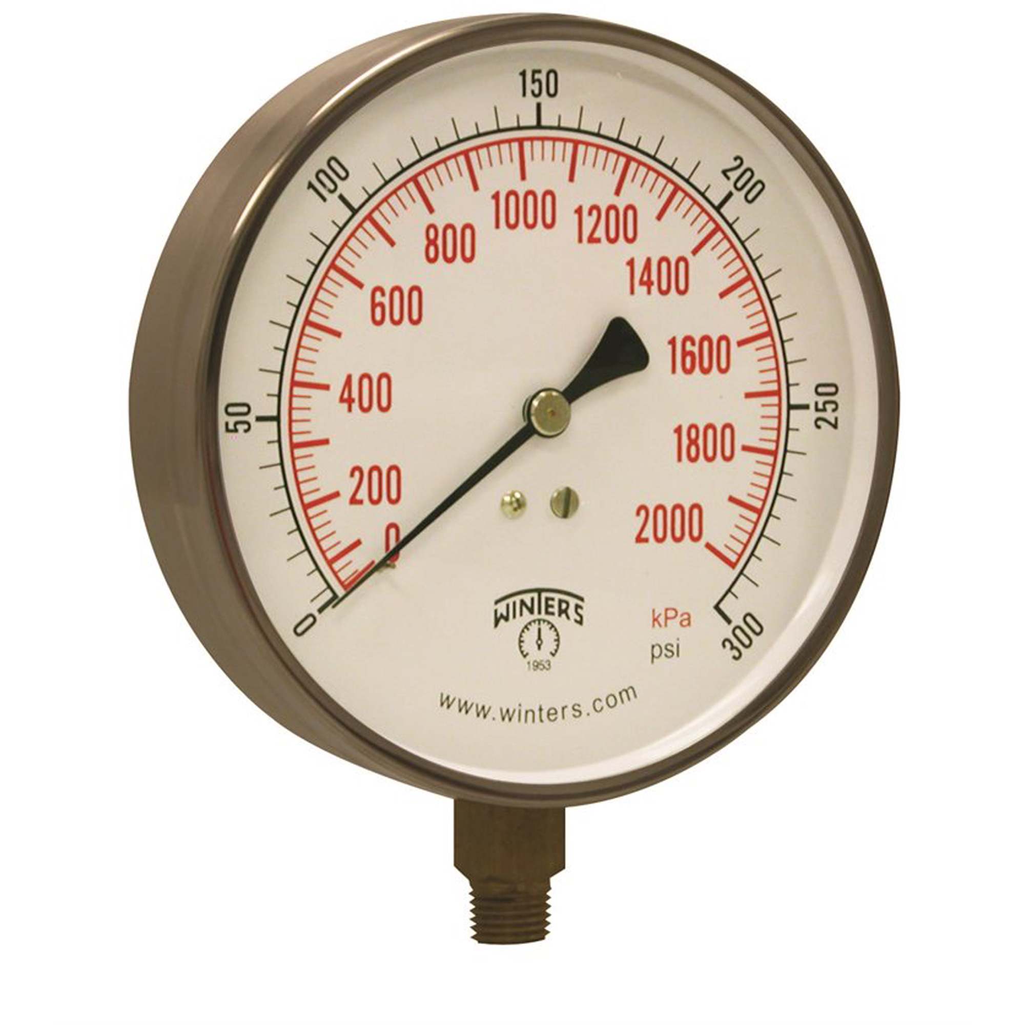 Manomètre pour entrepreneur, 4-1/2", 0 - 300 psi, Fixation inférieure, Analogique