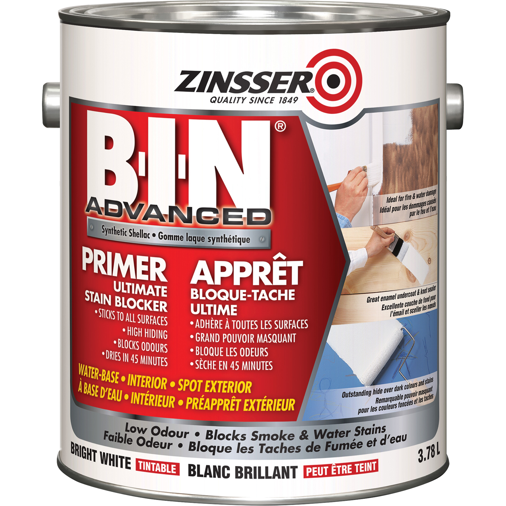 Apprêt avancé à base de gomme-laque synthétique B-I-NMD, 3,78 L, Gallon, Blanc brillant teintable