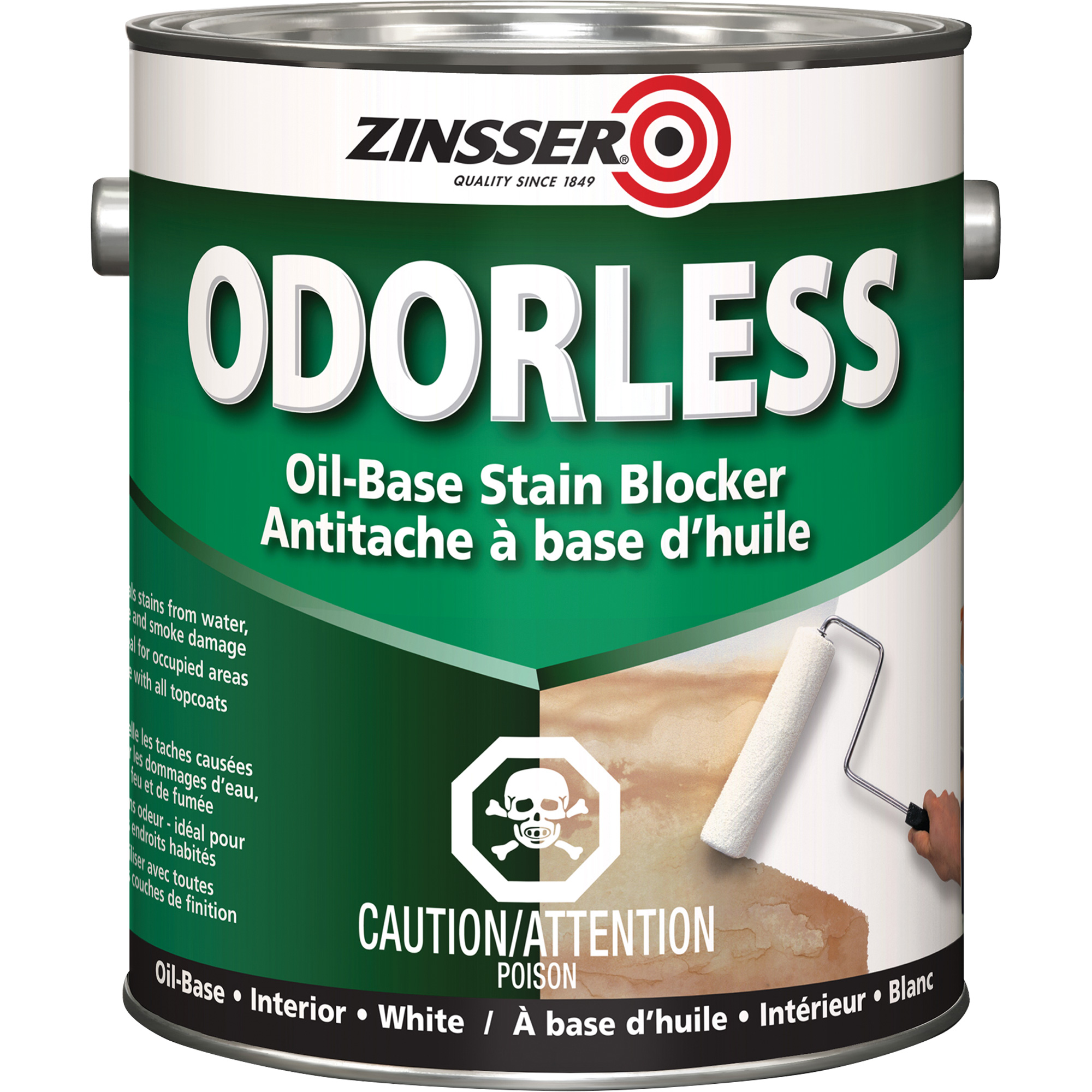 Apprêt inodore à base d'huile qui bloque les taches, Blanc, Très mat, 3,78 L, Gallon