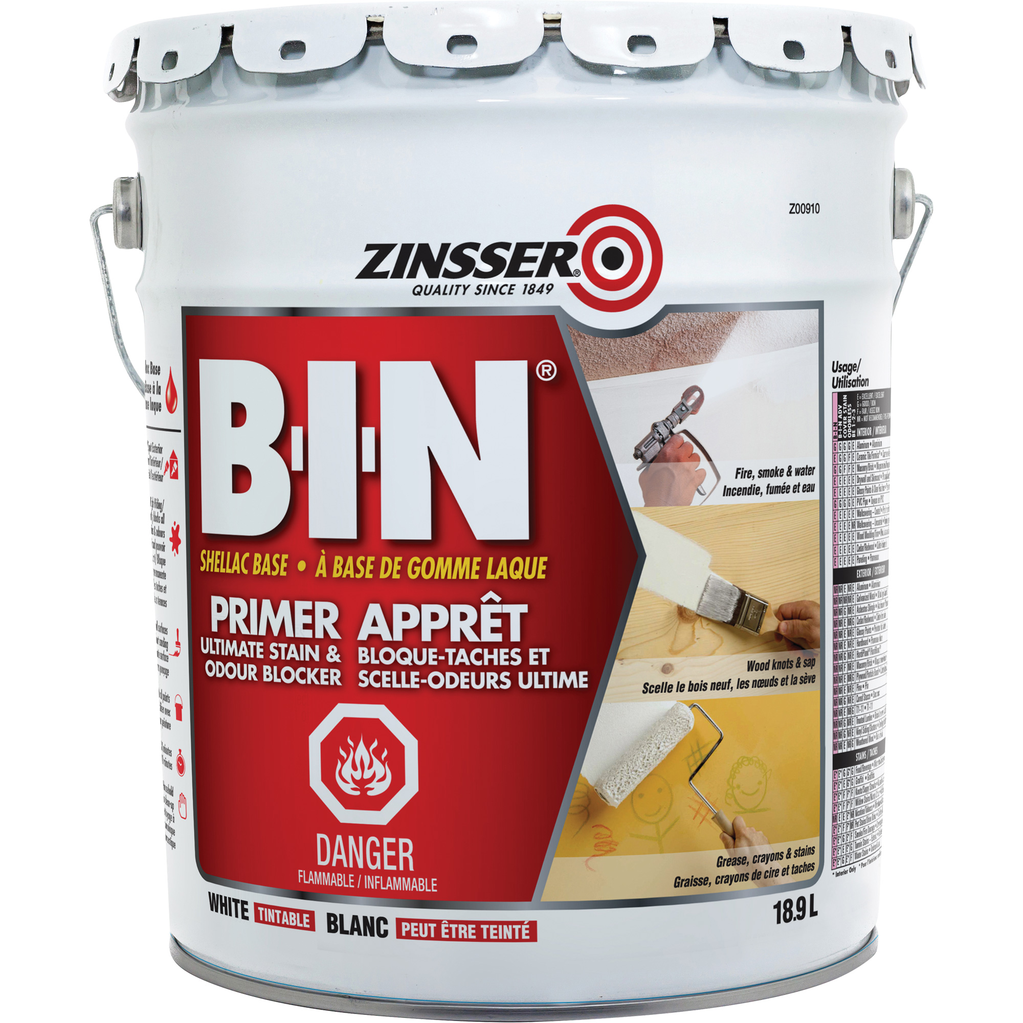Apprêt-scellant à base de gomme-laque B-I-NMD, 18,9 L, Seau, Blanc teintable