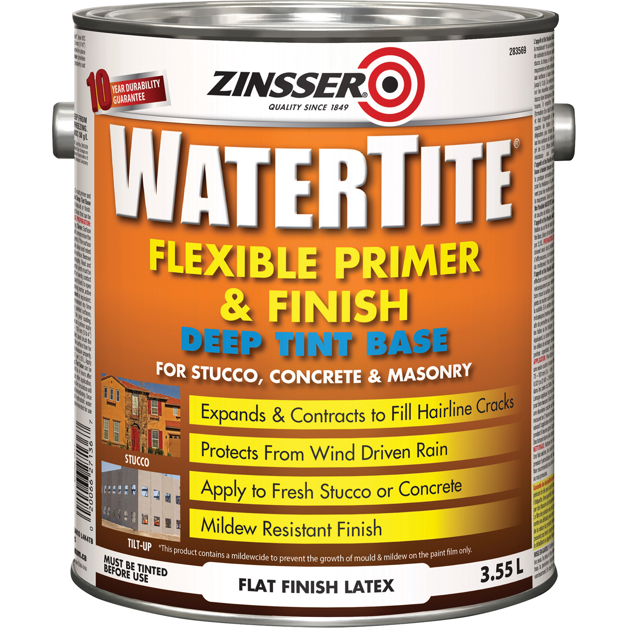 Couche primaire et de finition flexible et résistante aux intempéries WatertiteMD, 3,55 L, Gallon, Base à ton foncé