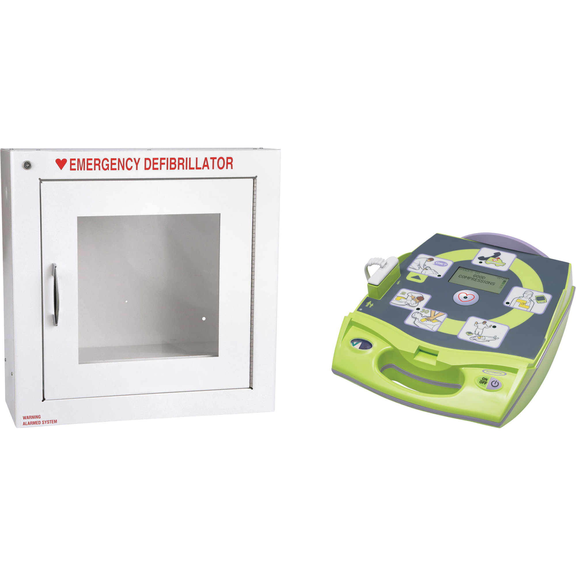 Défibrillateur entièrement automatisé AED PlusMD en français avec armoire murale munie d'une alarme, Automatique, Français, Classe 4
