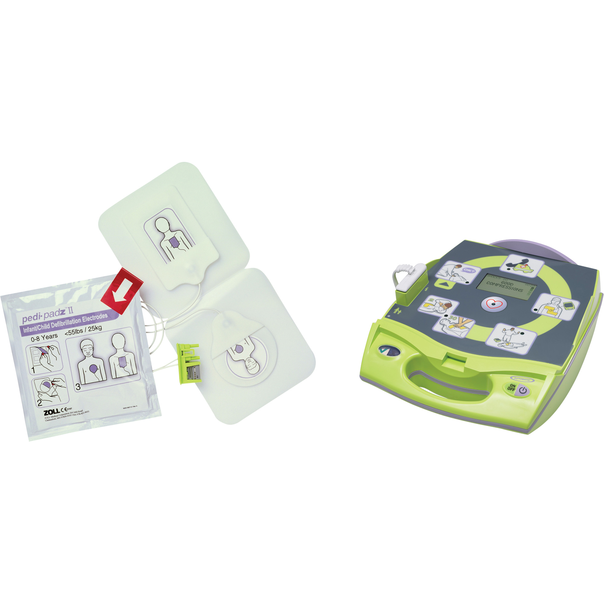 Défibrillateur entièrement automatisé AED PlusMD en français avec électrodes Pedi-PadzMD II supplémentaires, Automatique, Français, Classe 4